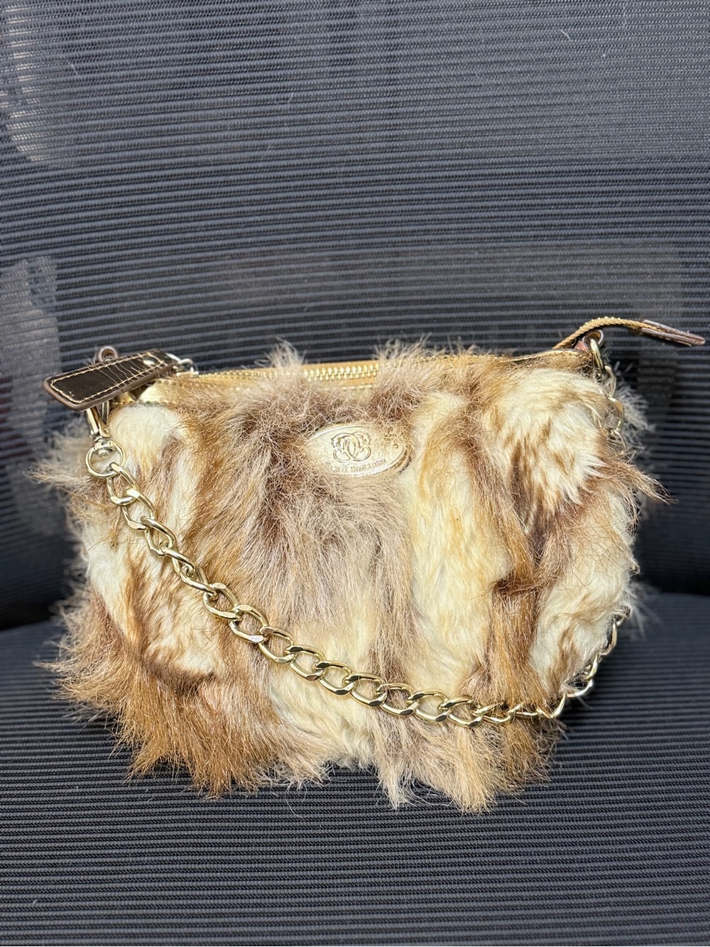 Sharif Faux Fur Chain-Accent Shoulder Bag - Brown